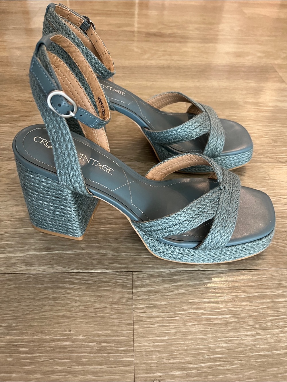 Crown Vintage Teal Braided Platform Block Heels